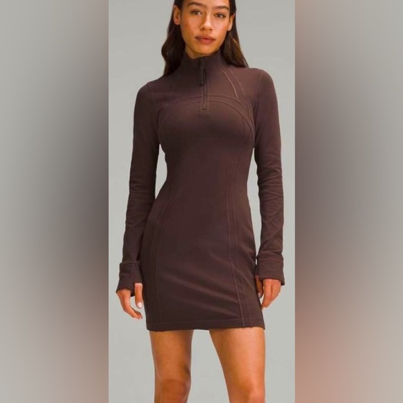 lululemon athletica Dresses & Skirts - Lululemon•Define Long-Sleeve Dress *Luon Zip Front Contour•BNWT•Brown Sz 4